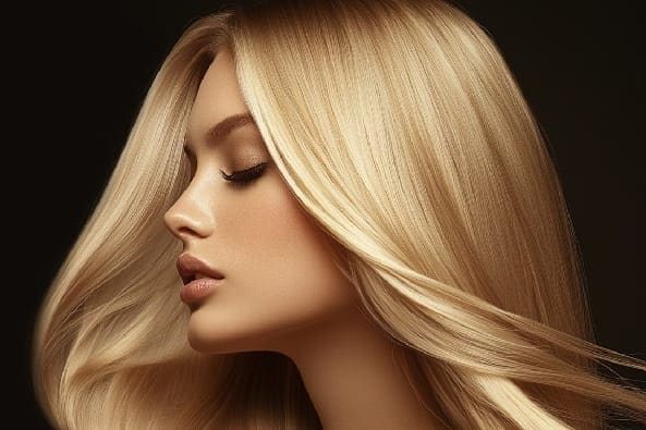 Detalhe de cabelo louro com brilho
